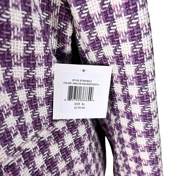 Ellen Tracy Mauve Houndstooth Tweed Blazer Jacket XL Preppy Old Money Coquette - Picture 6 of 11